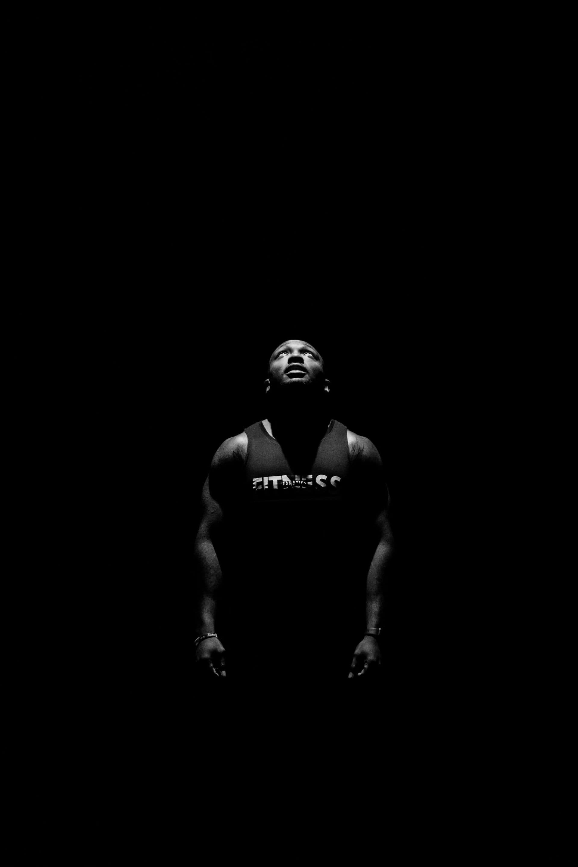 Athlete looking up with fierce focus